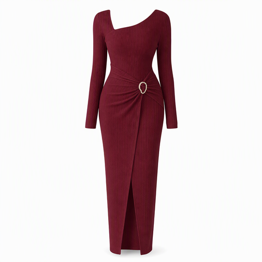 Robe longue en maille texturée unisexe pour femme, col irrégulier, automne-hiver