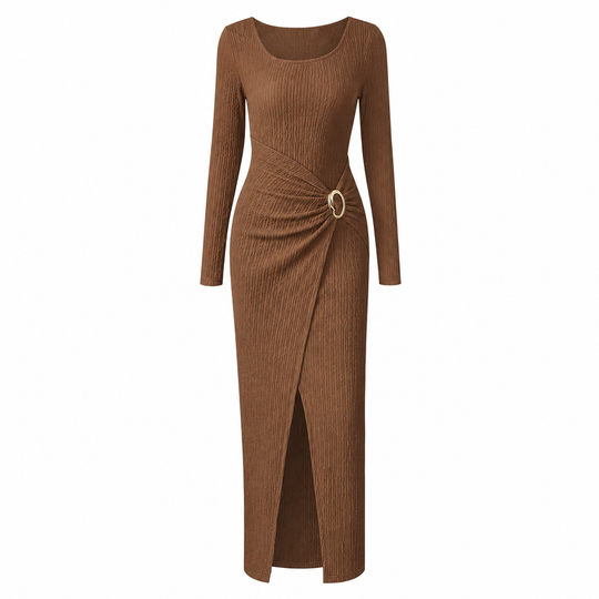 Robe longue en maille texturée unisexe pour femme, col irrégulier, automne-hiver