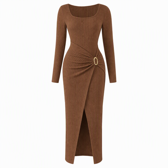 Robe longue en maille texturée unisexe pour femme, col irrégulier, automne-hiver
