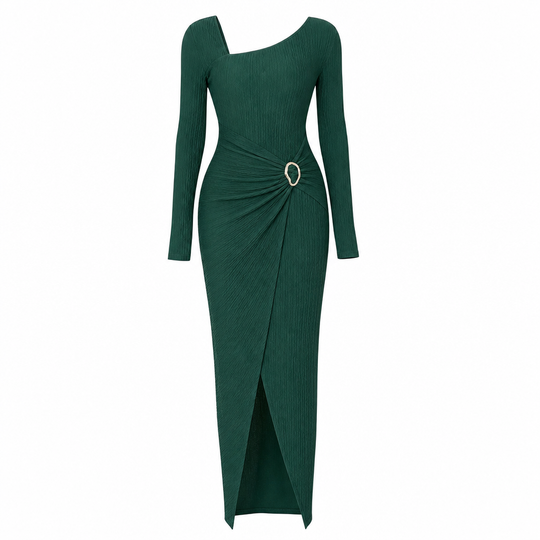 Robe longue en maille texturée unisexe pour femme, col irrégulier, automne-hiver