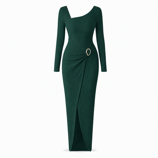 Robe longue en maille texturée unisexe pour femme, col irrégulier, automne-hiver