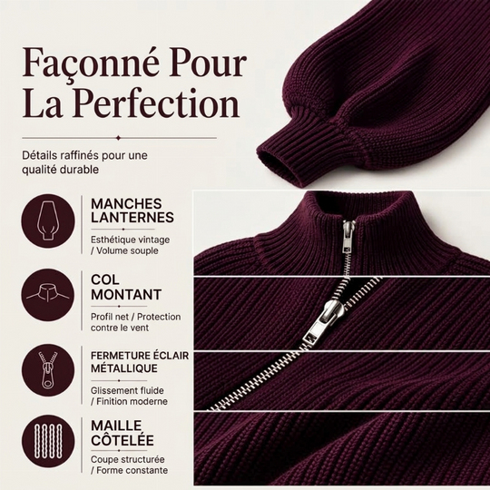 Pull en maille femme à manches bouffantes et fermeture éclair