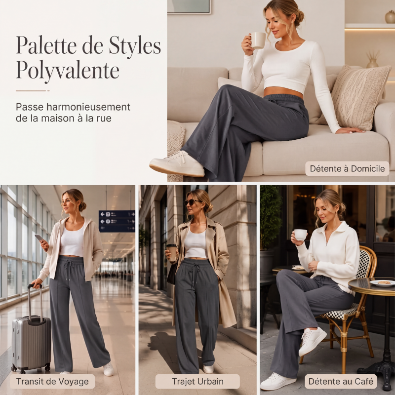 Pantalon large décontracté pour femme avec cordon de serrage élastique