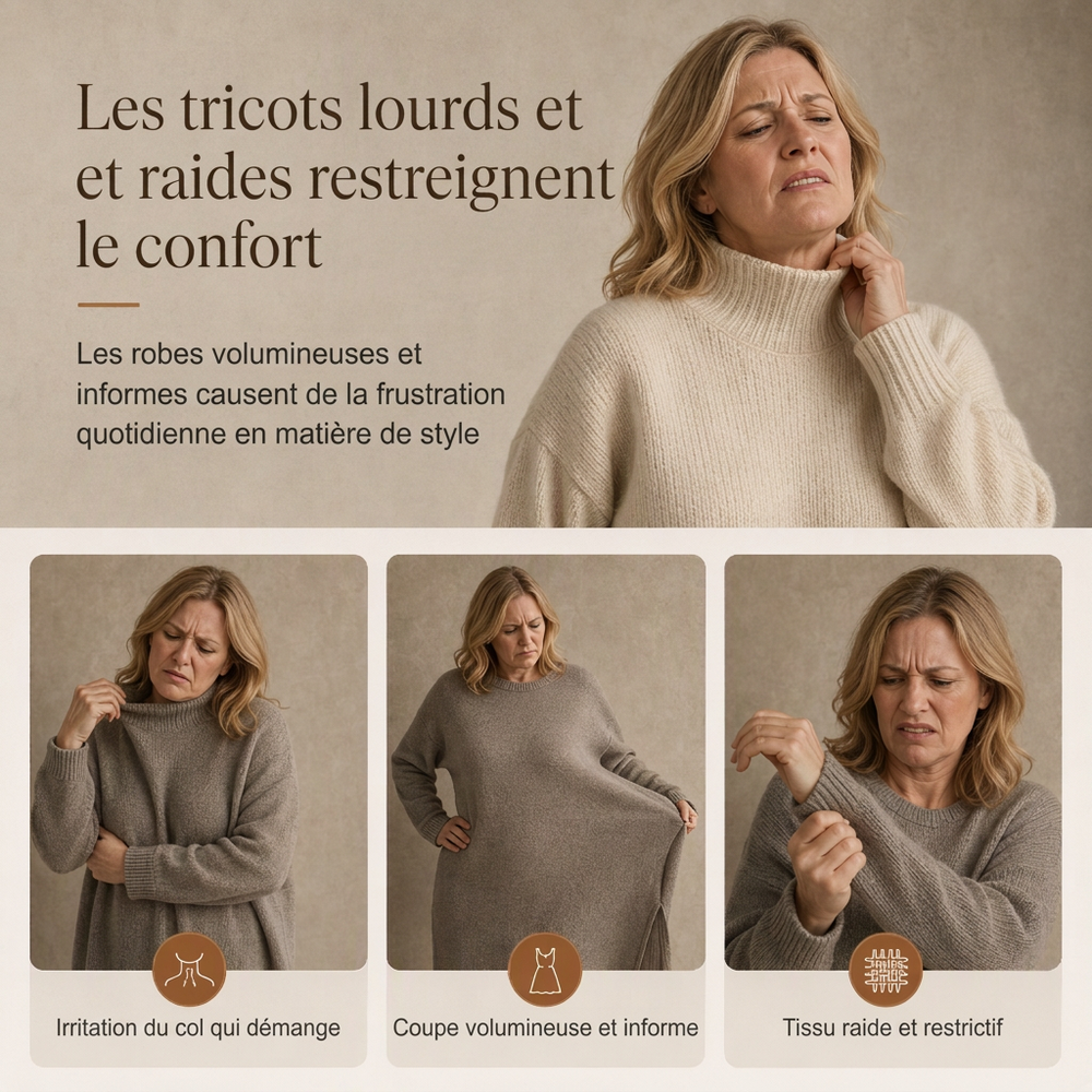 Robe pulls oversize en maille à col montant et bordure volant en tulle