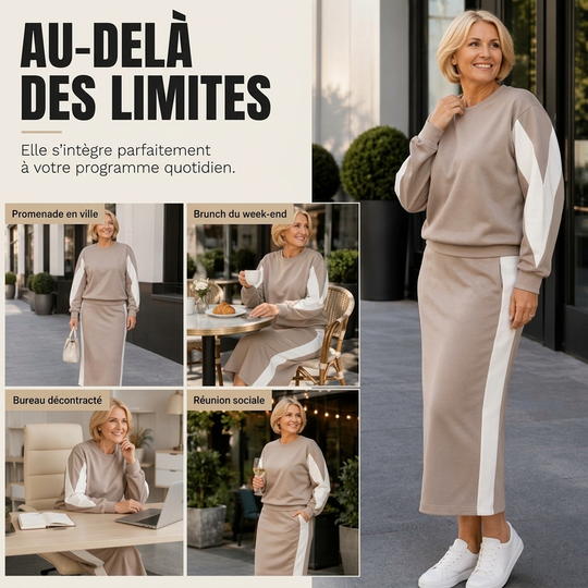 Ensemble deux pièces en maille pour femme : sweat à capuche et jupe midi