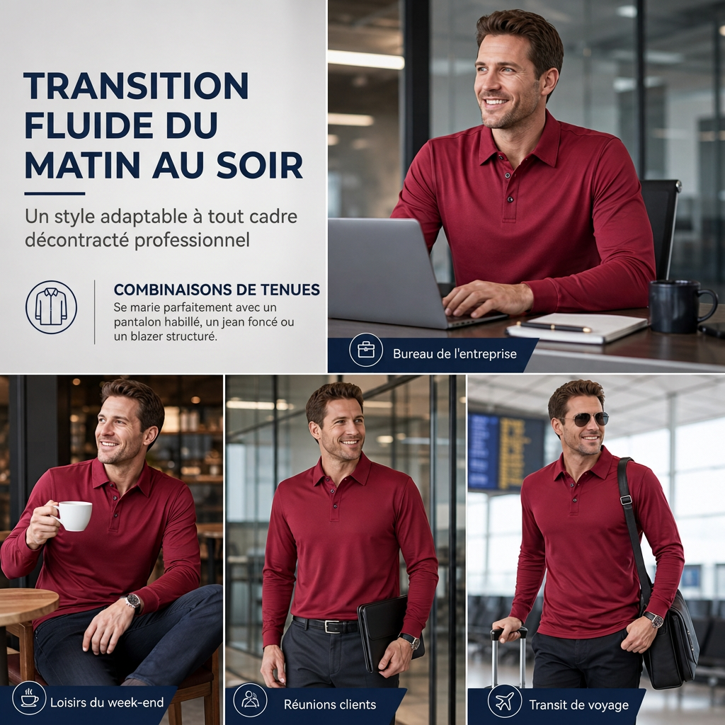 T-shirt à col et manches longues pour homme