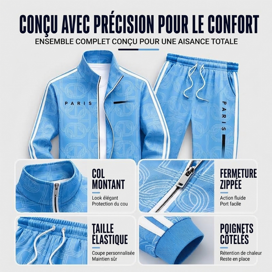 Ensemble veste à fermeture éclair complète et pantalon à imprimé géométrique pour homme