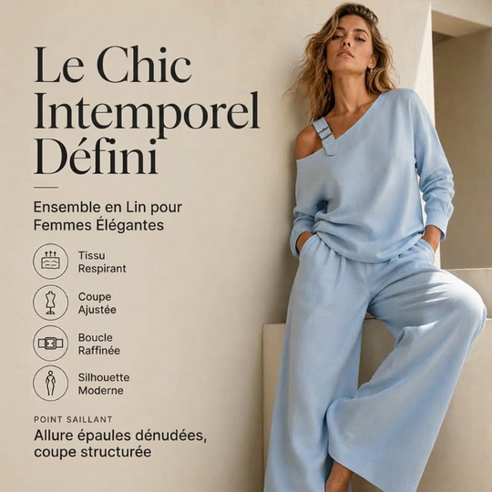 Ensemble élégant femme : haut asymétrique à une épaule et pantalon à jambe large