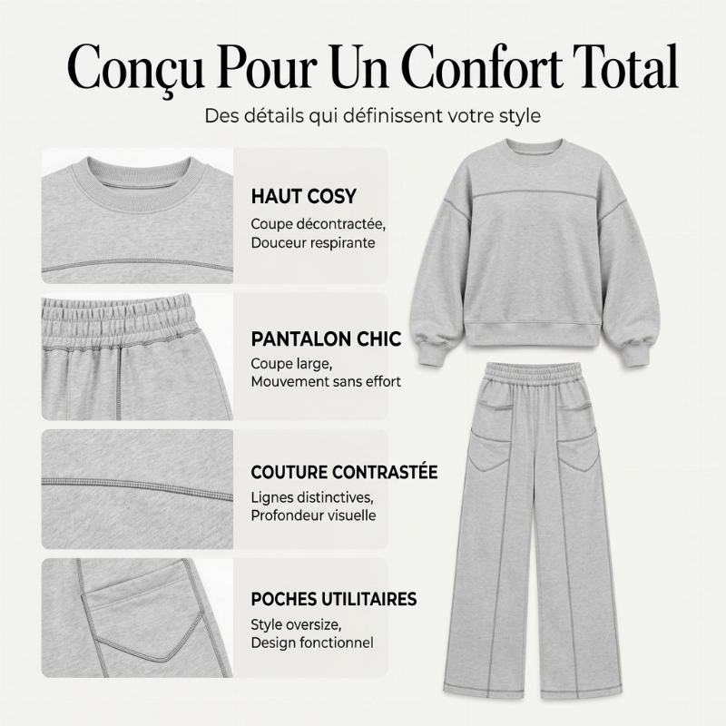 Ensemble décontracté femme Sweat-shirt et pantalon à jambes larges
