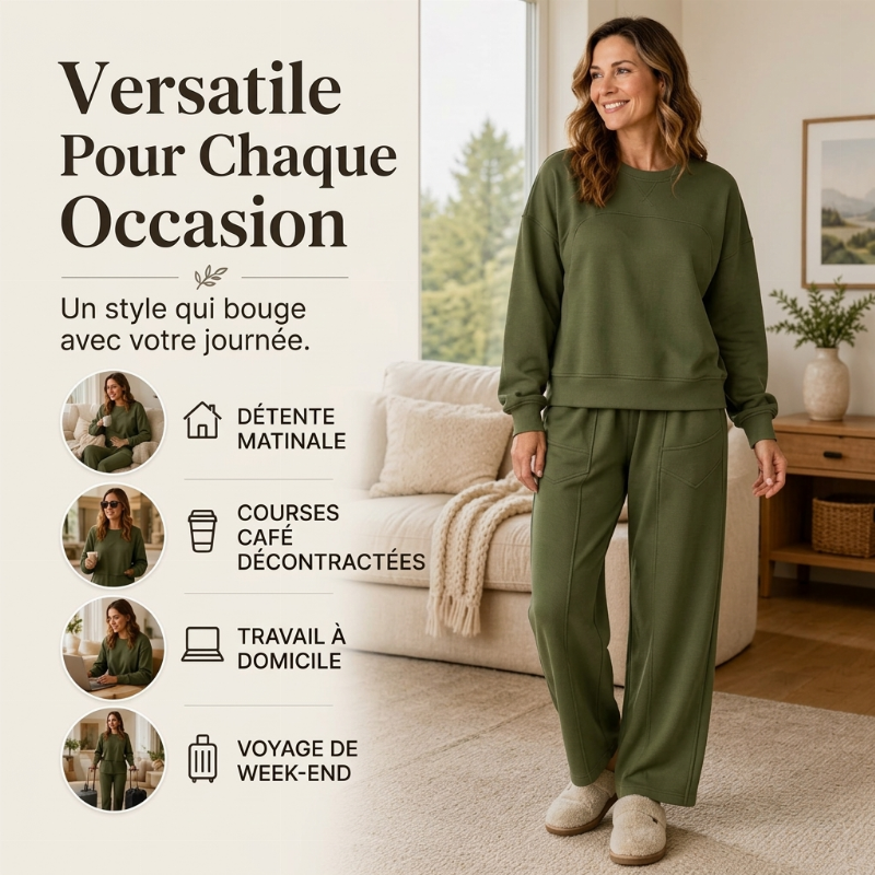Ensemble décontracté femme Sweat-shirt et pantalon à jambes larges