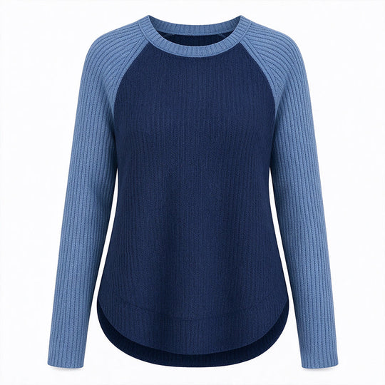 Haut en maille à manches longues raglan de style Western Ranch pour femme, en tissu gaufre texturé avec ourlet incurvé