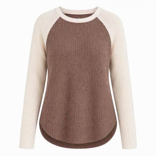 Haut en maille à manches longues raglan de style Western Ranch pour femme, en tissu gaufre texturé avec ourlet incurvé