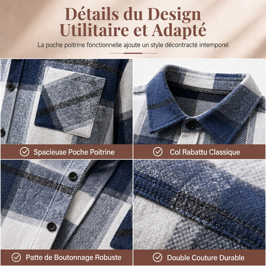 Chemise casual à carreaux en flanelle pour homme