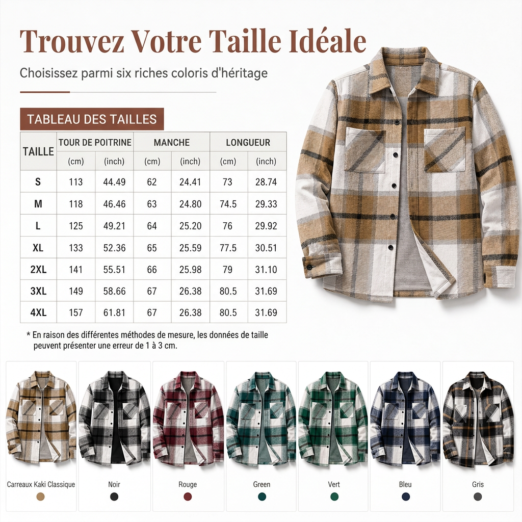 Chemise casual à carreaux en flanelle pour homme