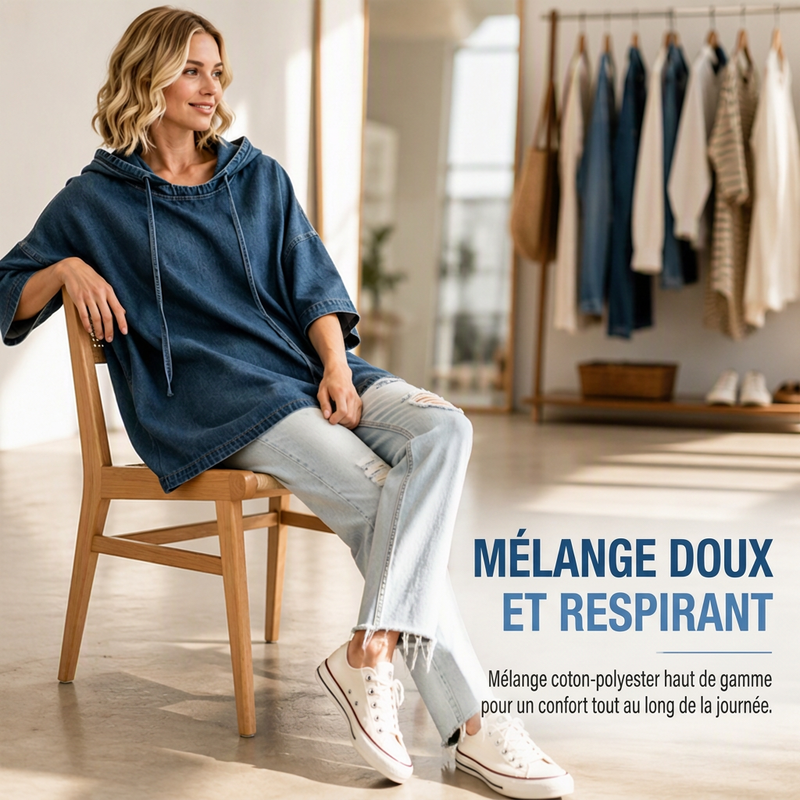 Sweat à capuche en jean décontracté et ample pour femme