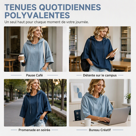 Sweat à capuche en jean décontracté et ample pour femme
