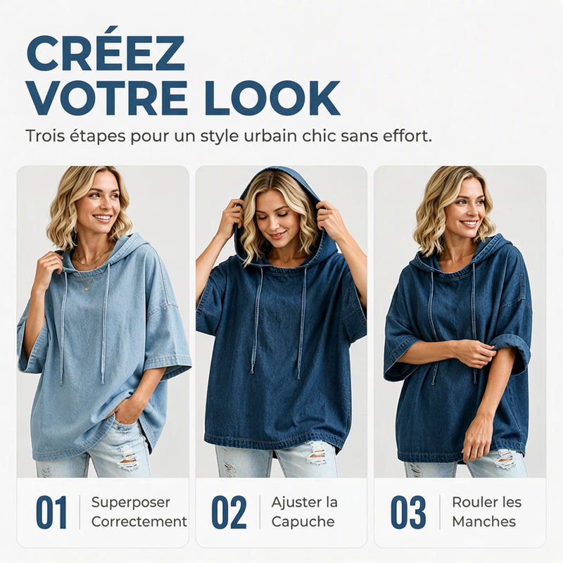 Sweat à capuche en jean décontracté et ample pour femme