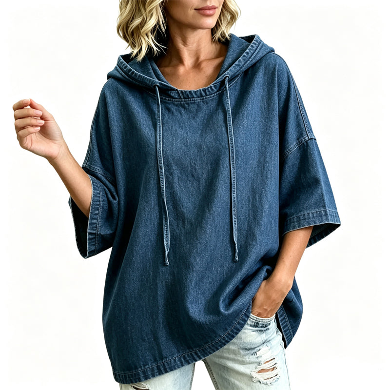 Sweat à capuche en jean décontracté et ample pour femme