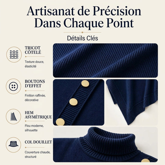 Poncho pull en col roulé asymétrique pour femme