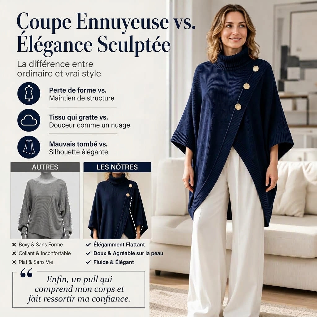 Poncho pull en col roulé asymétrique pour femme
