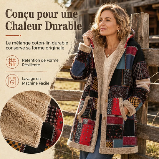 Sweat-shirt à capuche d'hiver pour femme, en coton et lin, à imprimé, doux et chaud avec une doublure en peluche