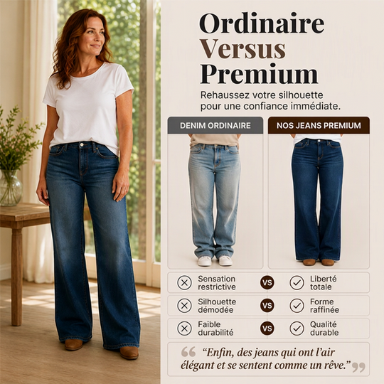 Jean stretch à coupe large et taille haute pour femme