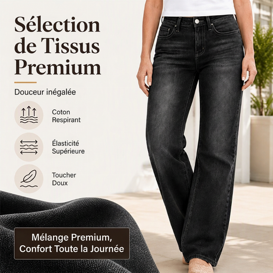Jean stretch à coupe large et taille haute pour femme