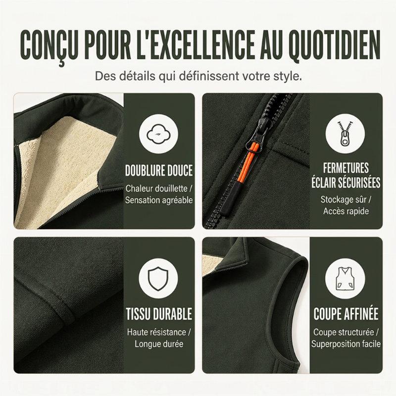 Gilet d'hiver unisexe doublé peluche et chaud