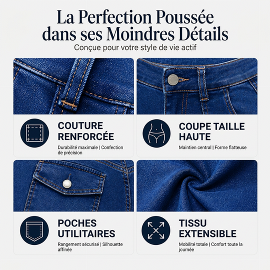 Jean décontracté extensible taille haute pour femme