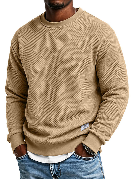 Homme Manches Longues Sweat-shirt Jacquard Col Rond Coupe Ample Épaissi Haut Automne Hiver Grande Taille