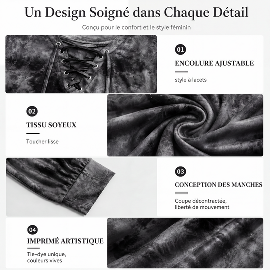 Haut pour femme à col V, à lacets et imprimé tie-dye