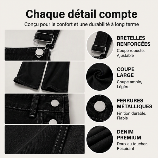 Salopette en denim à larges jambes pour femme avec poches