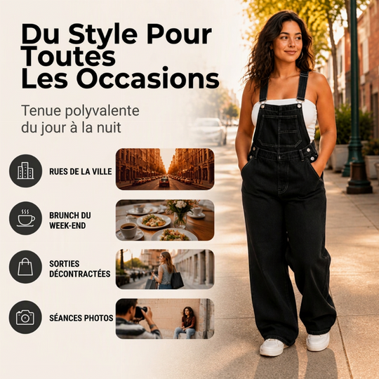 Salopette en denim à larges jambes pour femme avec poches