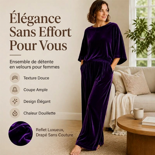 Ensemble haut à manches courtes en velours et pantalon large pour femme