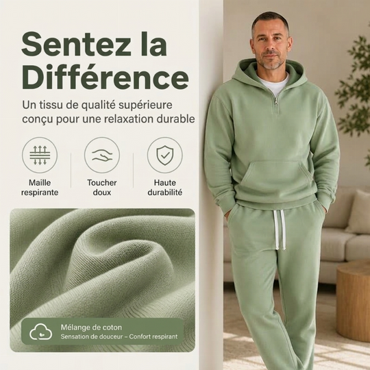 Ensemble à la mode pour homme : sweat à capuche demi-zip et pantalon large