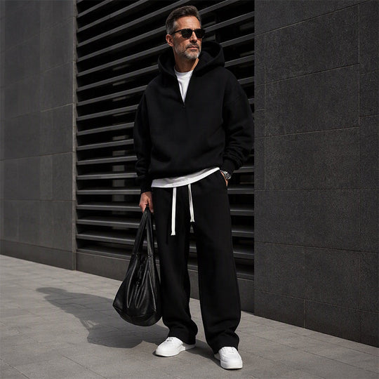 Ensemble à la mode pour homme : sweat à capuche demi-zip et pantalon large