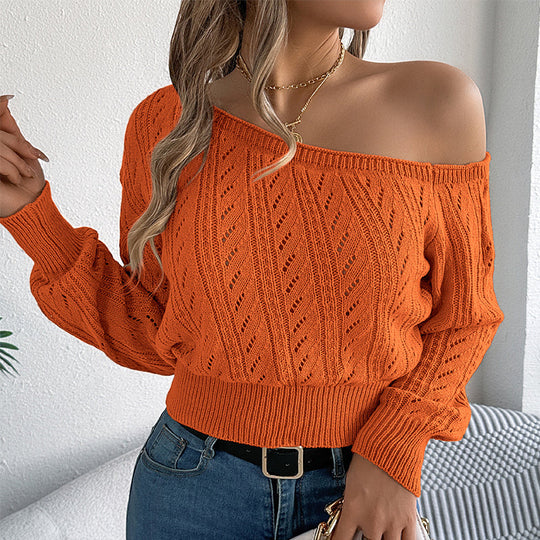 Pull en maille court épaules dénudées pour femme