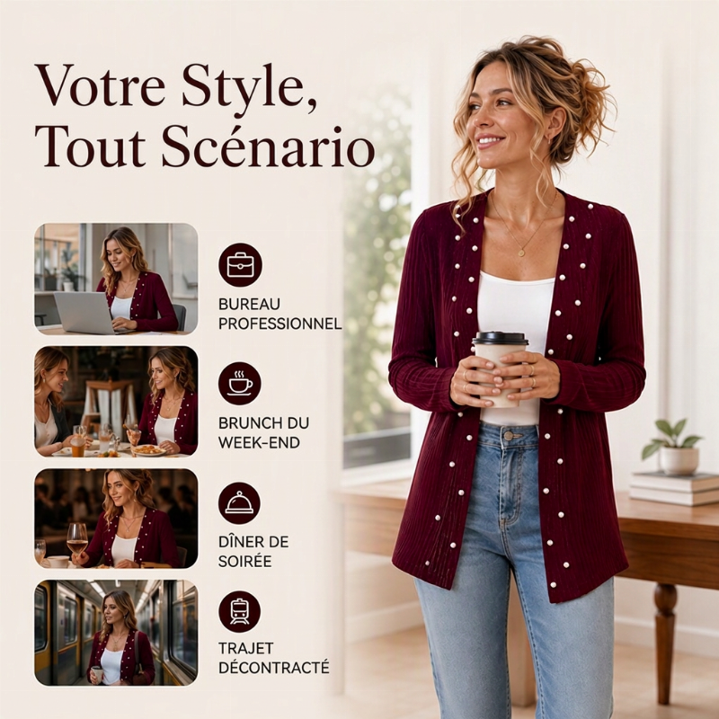 Cardigan en tricot pour femme orné de pertes