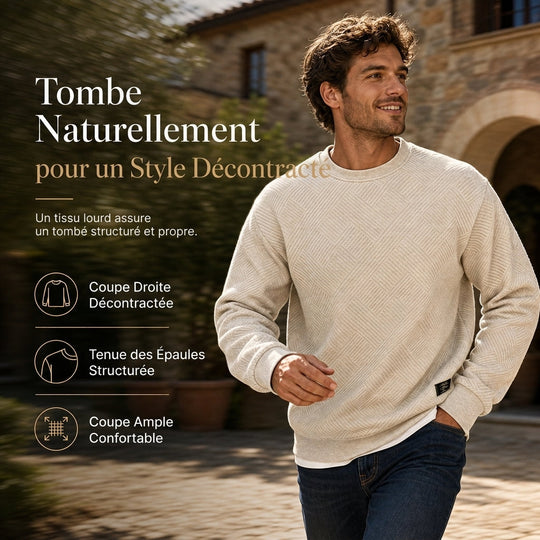 Homme Manches Longues Sweat-shirt Jacquard Col Rond Coupe Ample Épaissi Haut Automne Hiver Grande Taille