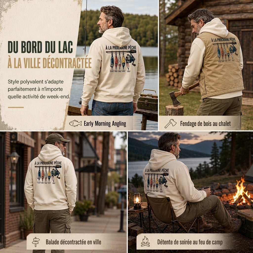 Sweat à capuche décontracté pour homme avec motif graphique de pêche rétro, coupe détendue, en molleton doux mélangé de coton, avec poches kangourou