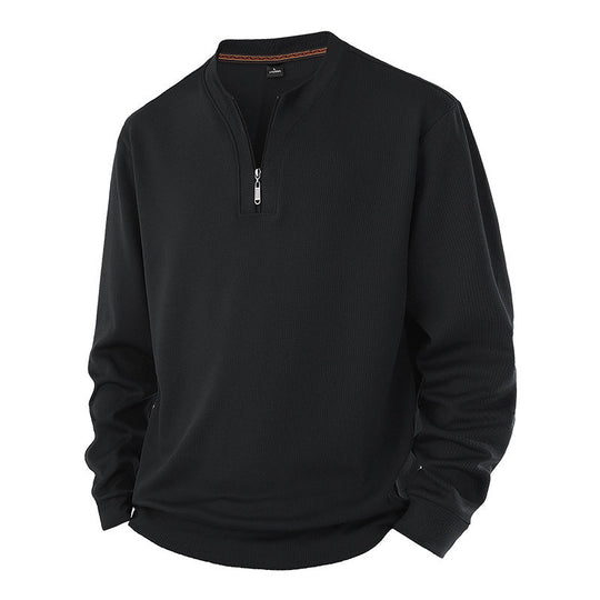 Sweat-shirt côtelé à demi-zip pour homme avec doublure chaude