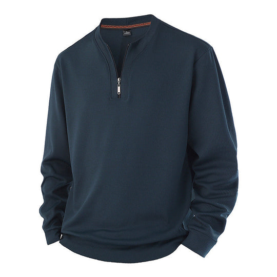 Sweat-shirt côtelé à demi-zip pour homme avec doublure chaude
