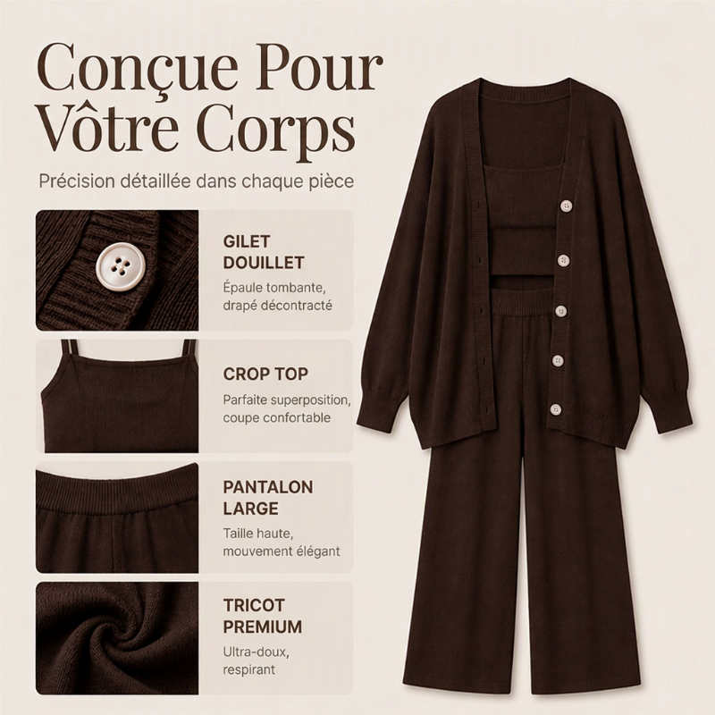 Ensemble de détente en tricot 3 pièces pour femme