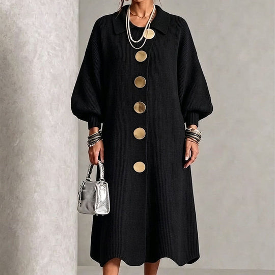 Robe longue en maille côtelée à manches bouffantes pour femme