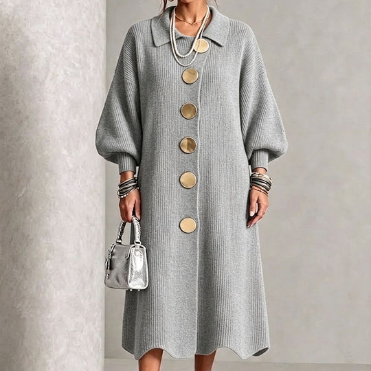 Robe longue en maille côtelée à manches bouffantes pour femme