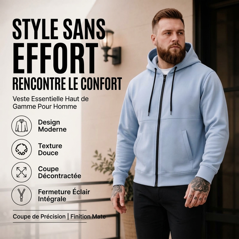 Veste à capuche zippée décontractée et chaude pour homme