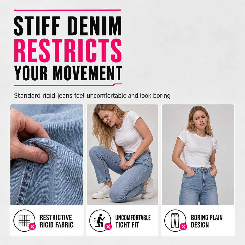 Jean en denim pour femme, à coupe droite, effet usé et déchiré