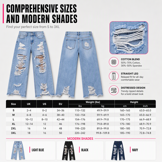 Jean en denim pour femme, à coupe droite, effet usé et déchiré