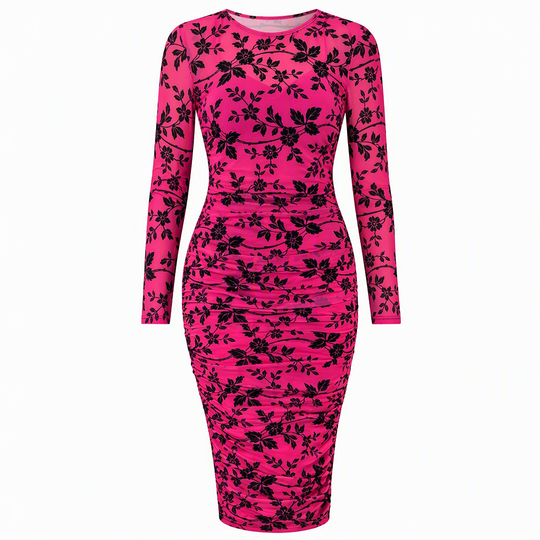 Ensemble robe 2 pièces pour femme, composé d'une robe midi moulante à manches longues en maille filet avec imprimé à motif de chaînes et d'une robe slips intérieure
