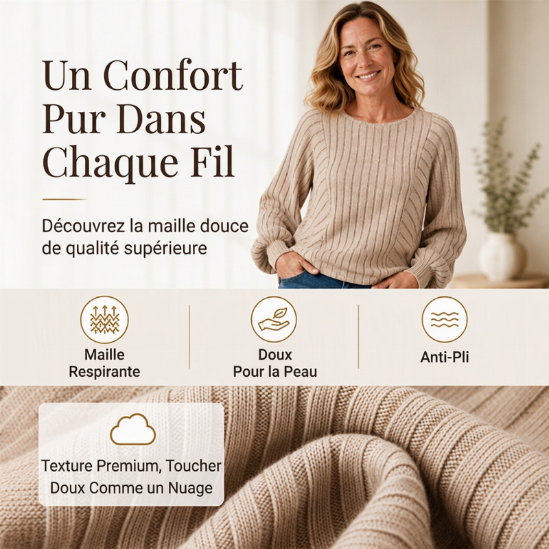 Pull en maille côtelée à manches lanternes, style décontracté pour femme